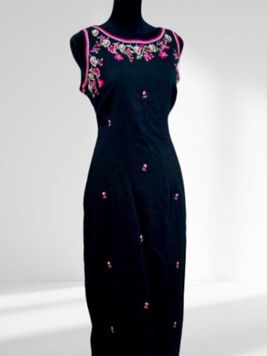 Ultra Dress Collection Dresses & Skirts - Embroidered Maxi Black & Pink Floral Dress 10